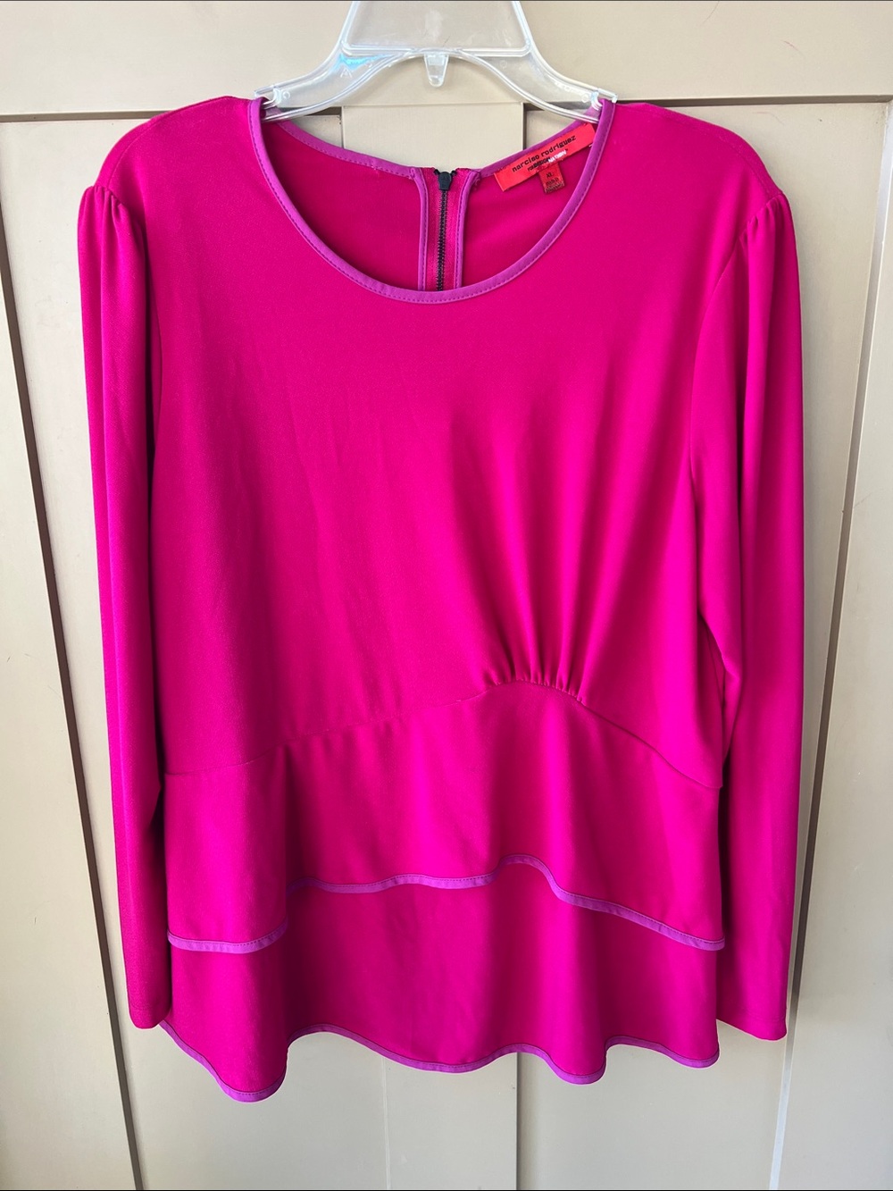 Narciso Rodriguez for Design Nation XL Hot Pink Peplum Blouse Long Sleeve